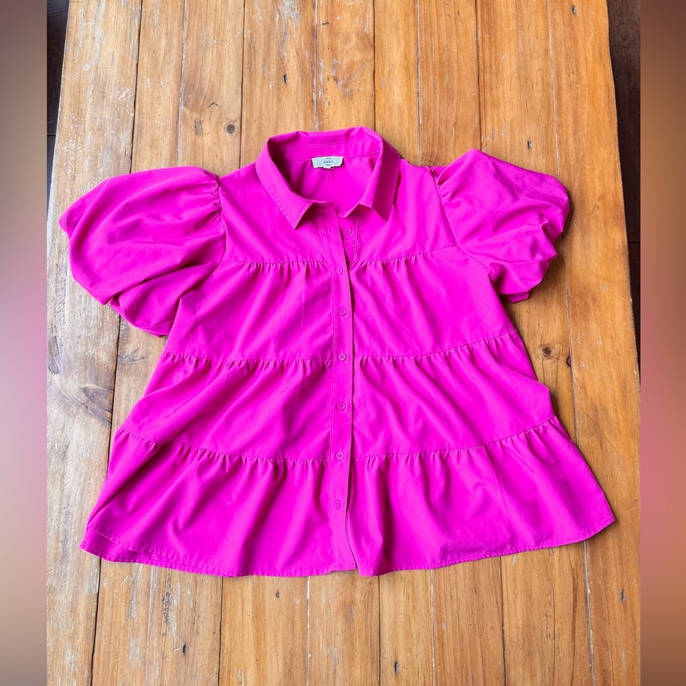 Entro Bright Pink Puff Sleeve Blouse - Picture 4 of 4